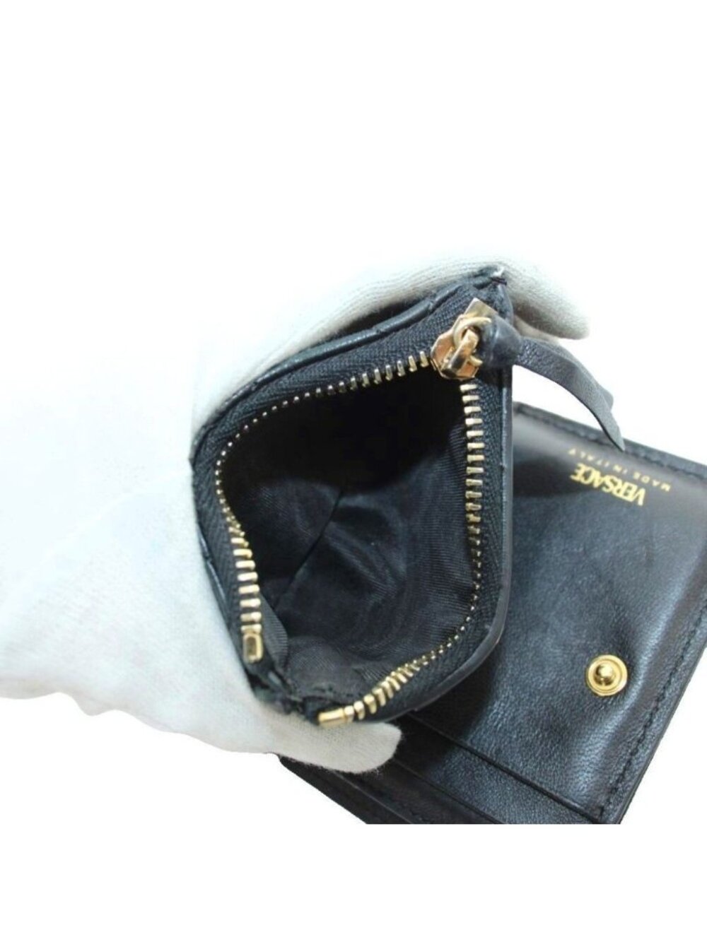 Versace Bifold Wallet Logo Leather Medusa Quilted Black - Picture 7 of 9